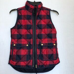 J. Crew Excursion Buffalo Check Plaid Quilted Down Puff Vest Navy Blue XXS